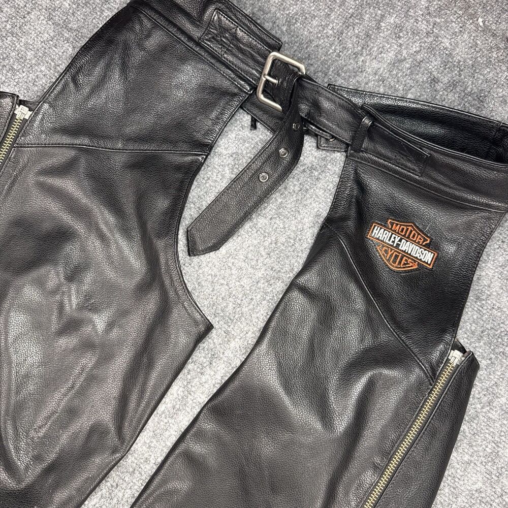 Harley-Davidson Bar & Shield Black Leather Chaps 98090-06VM Size L Gently Used